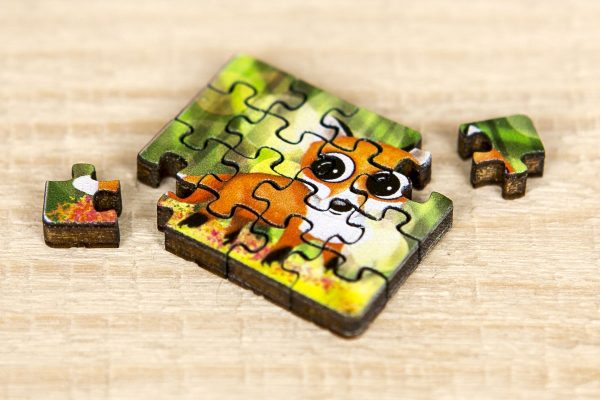 Drevené mini puzzle - Líška - 16 dielikov - mufotoys.eu