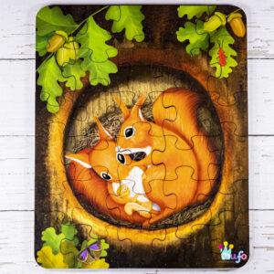Veveričky hniezdo - drevené puzzle pre detičky vyrobené na Slovensku - mufotoys.eu